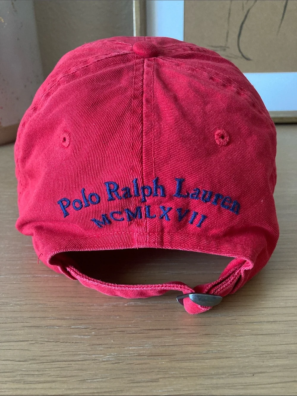 Polo Ralph Lauren Red Baseball Cap Vintage with Navy Pony and embroidery back